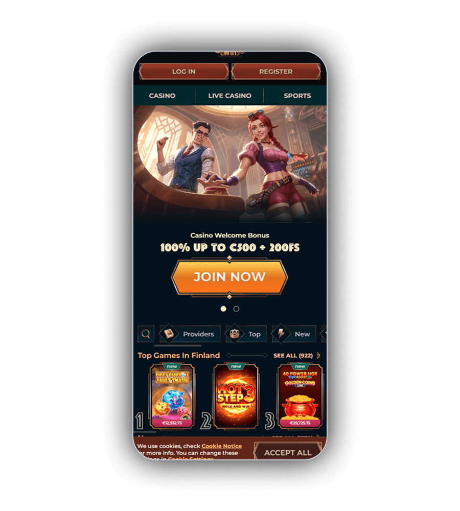 MonsterWin Casino lobby with the welcome bonus banner and top games